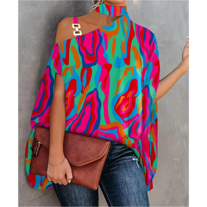 Effortless Printed Blouses for Women with Batwing Sleeve Oversized Relaxed Style