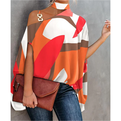 Effortless Printed Blouses for Women with Batwing Sleeve Oversized Relaxed Style