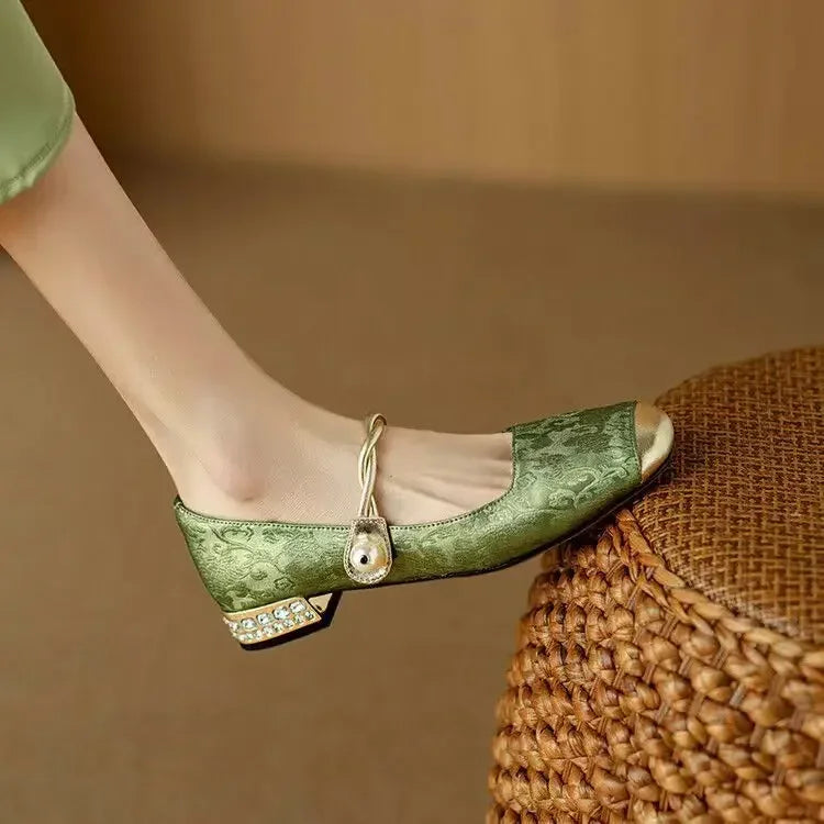 Comfortable Mary Jane Shoes for Women with Braided Block Heel Metallic Style