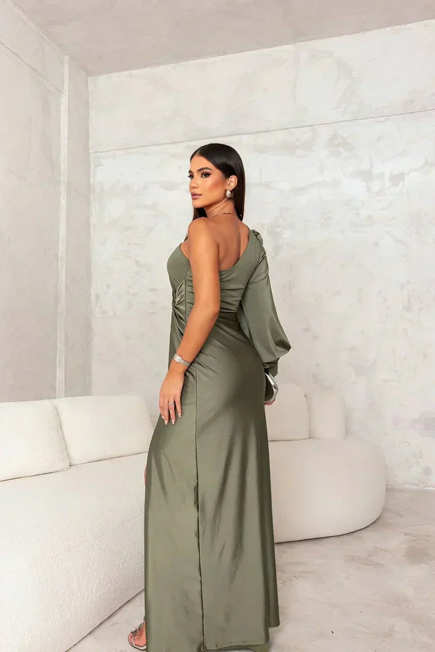 Elegant Maxi Dress for Women with One Shoulder Formal Wedding Guest Style