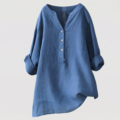 Effortless Blouse for Women with V Neck Button Down
