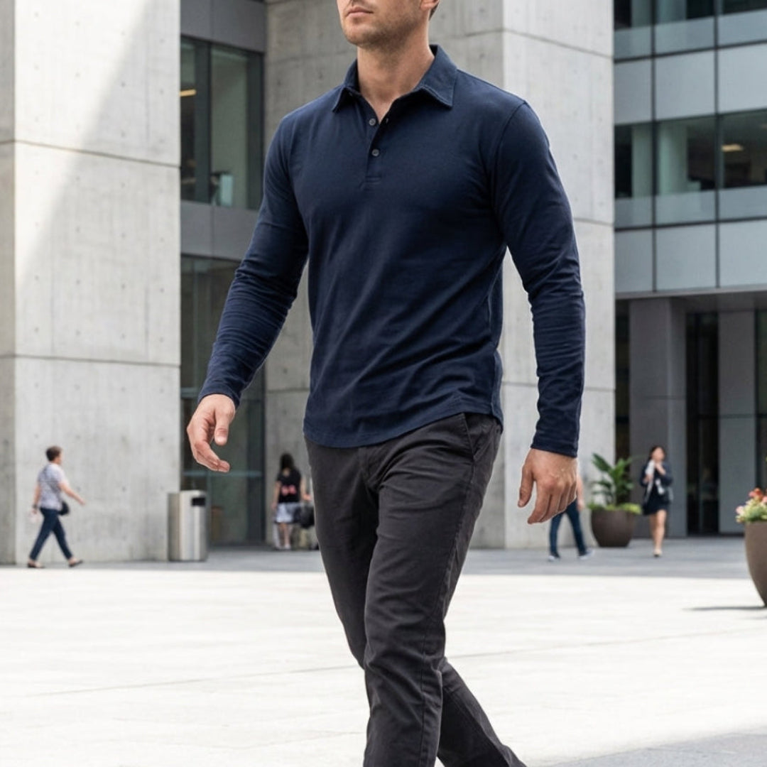 Effortless Polo Shirt for Men with Collared Long Sleeve