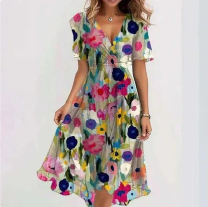 Effortless Dress for Women with V Neck Short Sleeve