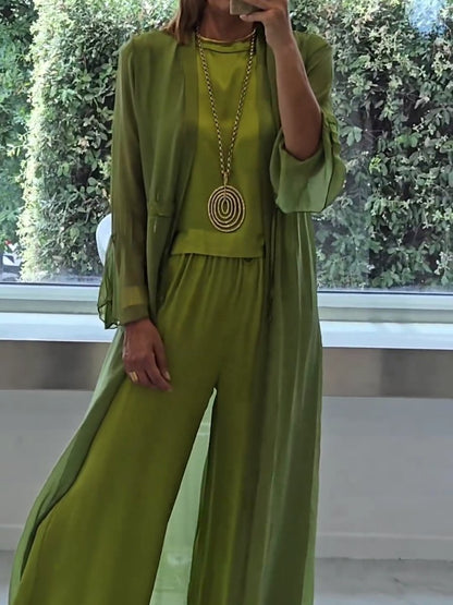 Effortless Green Two Piece Set for Women with Sleeveless Casual Style