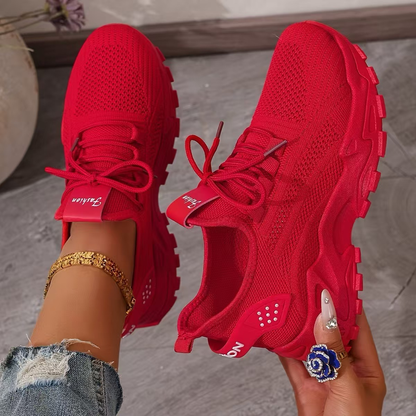 Comfortable Orthopedic Sneakers for Women with Chunky Sole Mesh Upper Lace Up Walking Casual Style