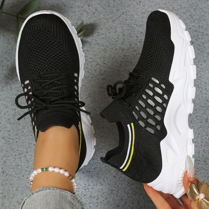 Comfortable Orthopedic Sneakers for Women with Chunky Sole Mesh Upper Lace Up Walking Casual Style