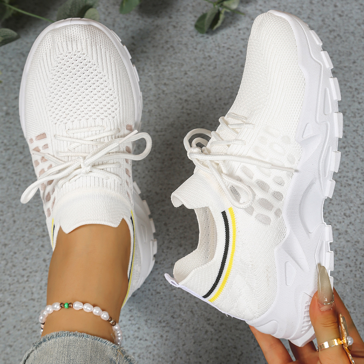 Comfortable Orthopedic Sneakers for Women with Chunky Sole Mesh Upper Lace Up Walking Casual Style