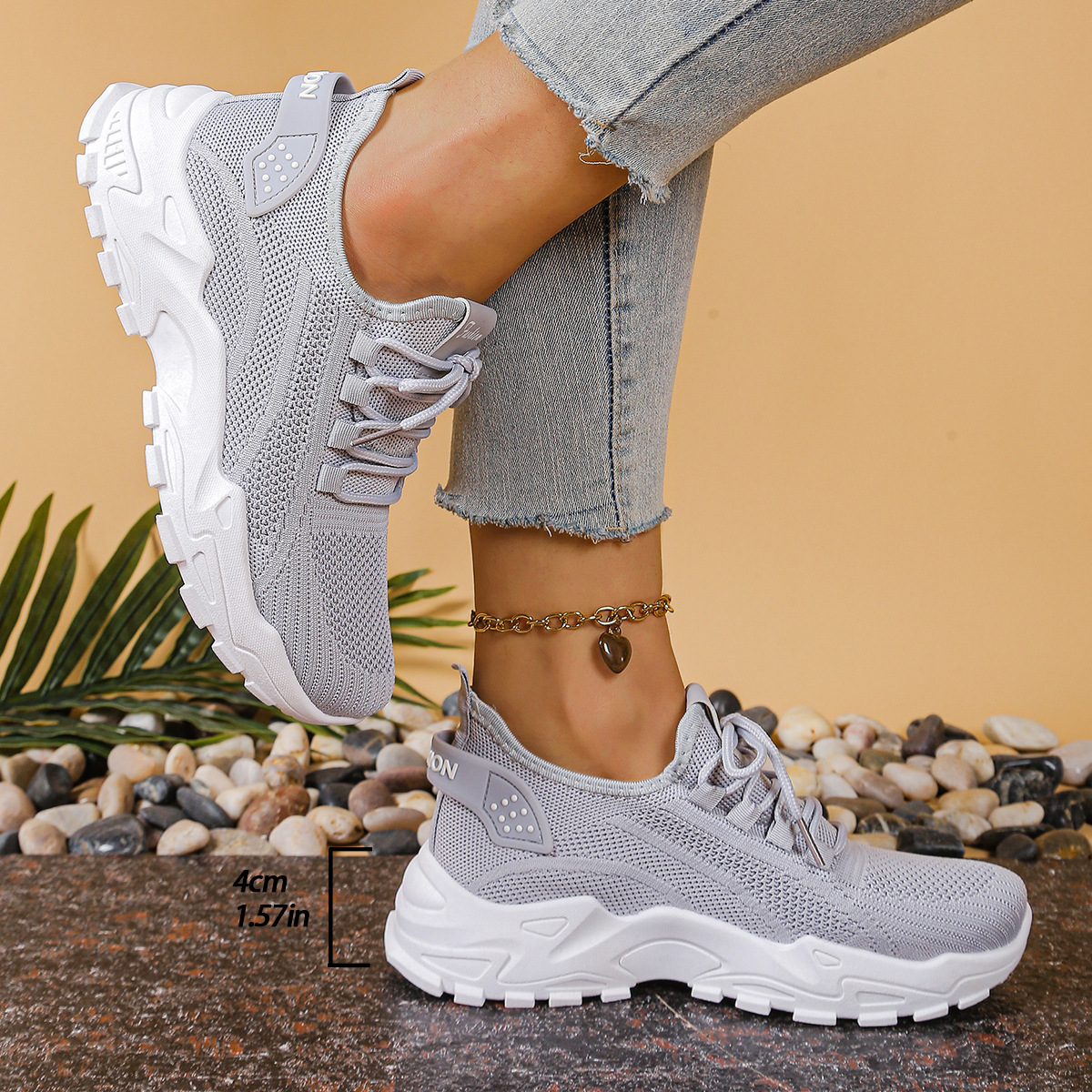 Comfortable Orthopedic Sneakers for Women with Chunky Sole Mesh Upper Lace Up Walking Casual Style