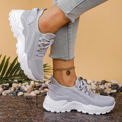 Comfortable Orthopedic Sneakers for Women with Chunky Sole Mesh Upper Lace Up Walking Casual Style