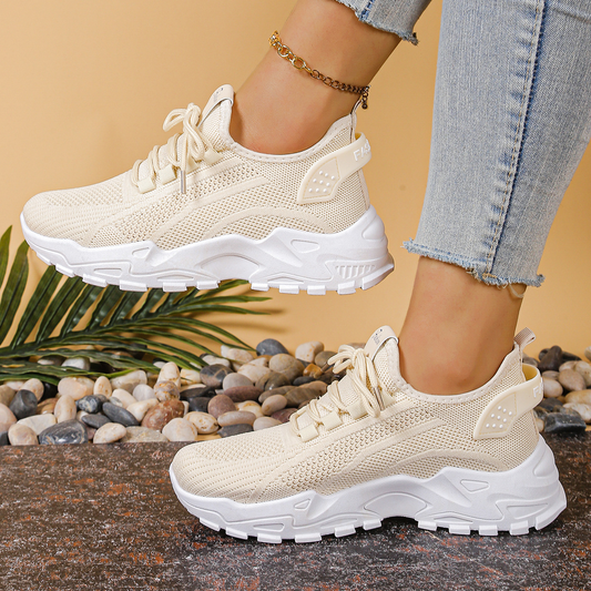 Comfortable Orthopedic Sneakers for Women with Chunky Sole Mesh Upper Lace Up Walking Casual Style