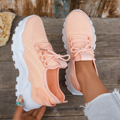Comfortable Orthopedic Sneakers for Women with Chunky Sole Mesh Upper Lace Up Walking Casual Style
