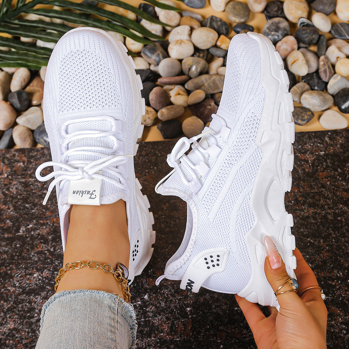Comfortable Orthopedic Sneakers for Women with Chunky Sole Mesh Upper Lace Up Walking Casual Style