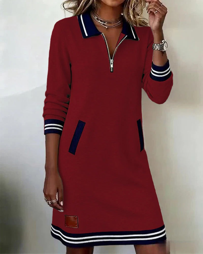 Effortless Dress for Women with Lapel Collar Long Sleeve