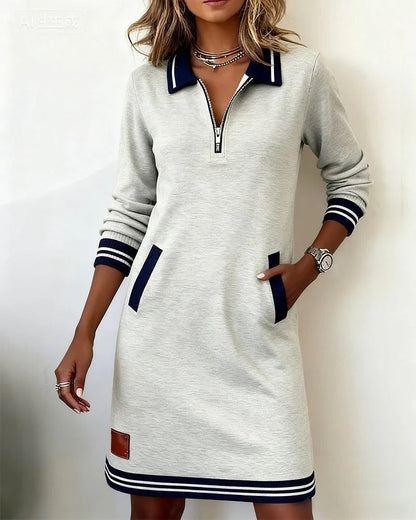 Effortless Dress for Women with Lapel Collar Long Sleeve