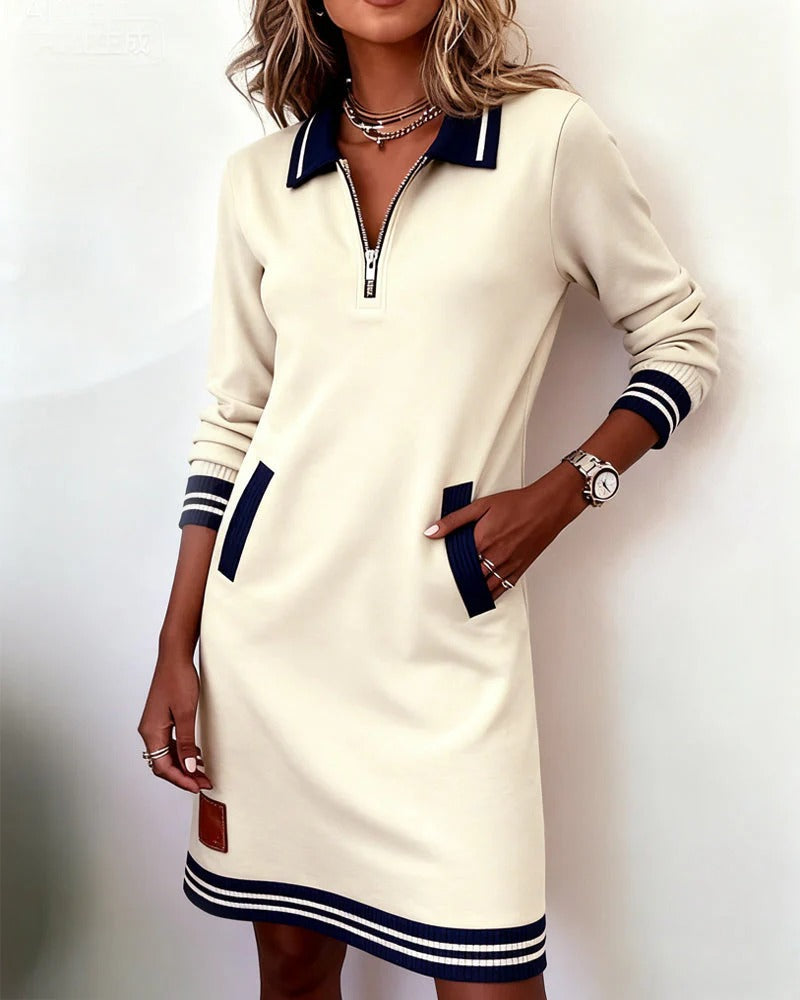 Effortless Dress for Women with Lapel Collar Long Sleeve
