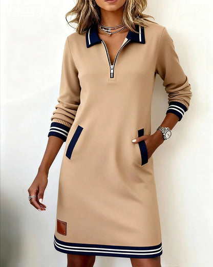Effortless Dress for Women with Lapel Collar Long Sleeve