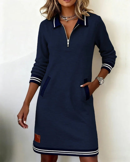 Effortless Dress for Women with Lapel Collar Long Sleeve