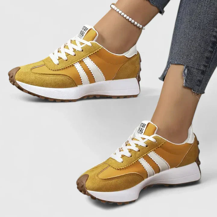 Stylish Orthopedic Sneakers for Women with Retro Runner Stripe Detail Lace Up Platform Casual Style