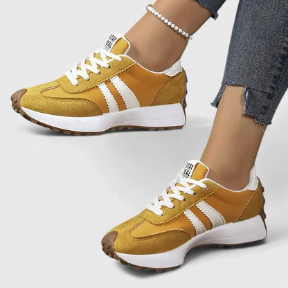 Stylish Orthopedic Sneakers for Women with Retro Runner Stripe Detail Lace Up Platform Casual Style