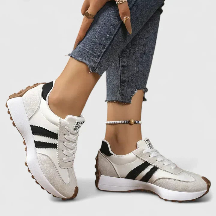 Stylish Orthopedic Sneakers for Women with Retro Runner Stripe Detail Lace Up Platform Casual Style