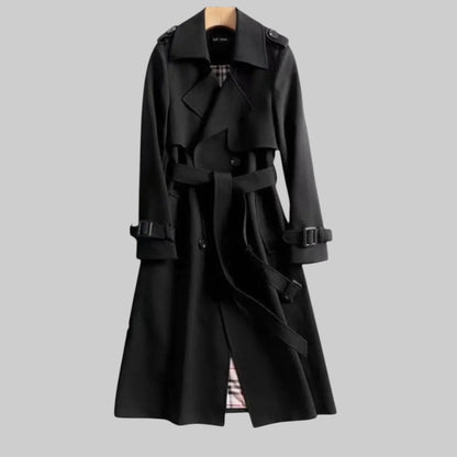 Elegant Trench Coat for Women with Notch Collar Belted Waist Long Style