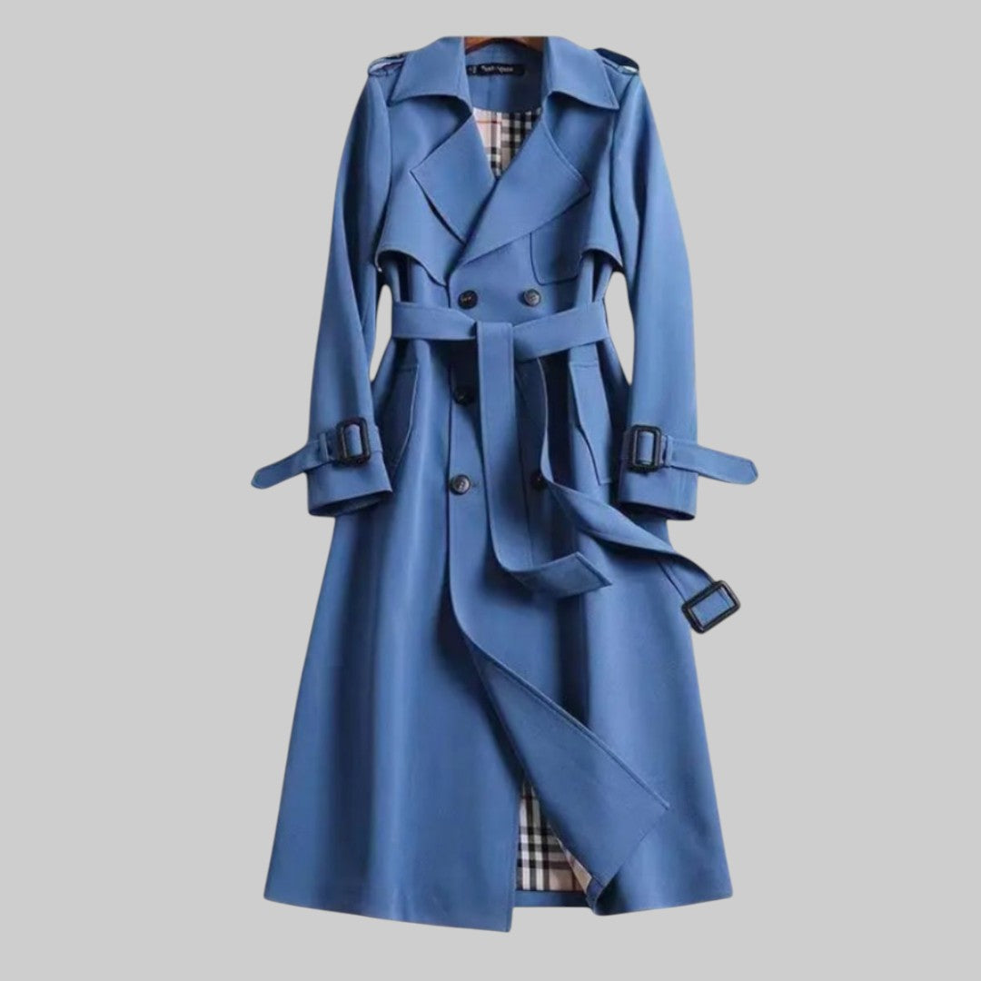 Elegant Trench Coat for Women with Notch Collar Belted Waist Long Style