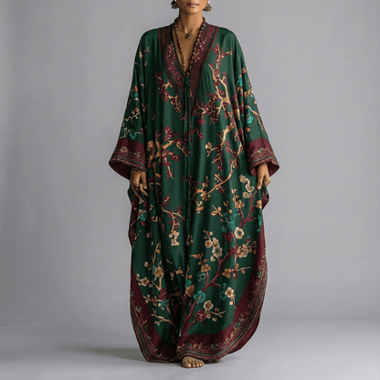 Stylish Floral Maxi Dress for Women with Batwing Sleeve