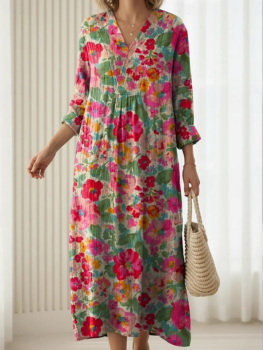 Effortless Floral Mini Dress for Women with V Neck Pockets