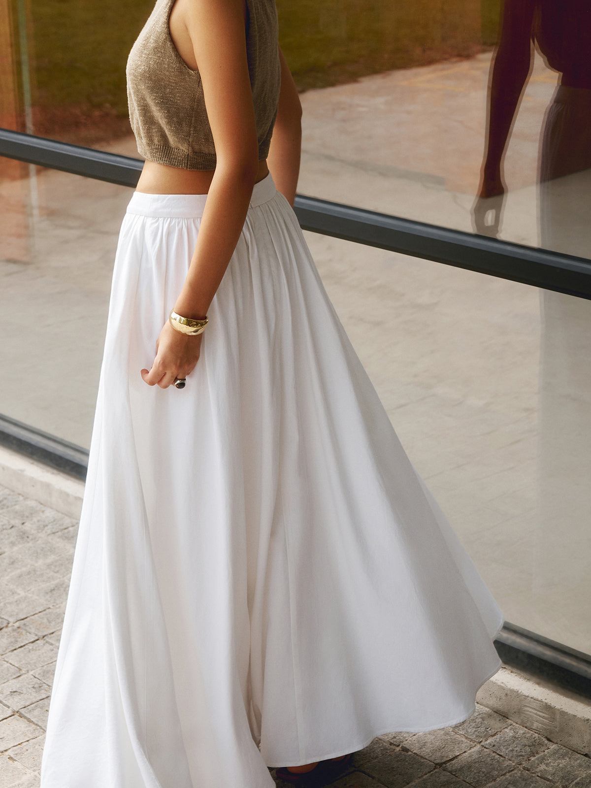 Effortless Pleated Maxi Skirt Set for Women with High Waist Flowing A-Line Pocket Boho Style