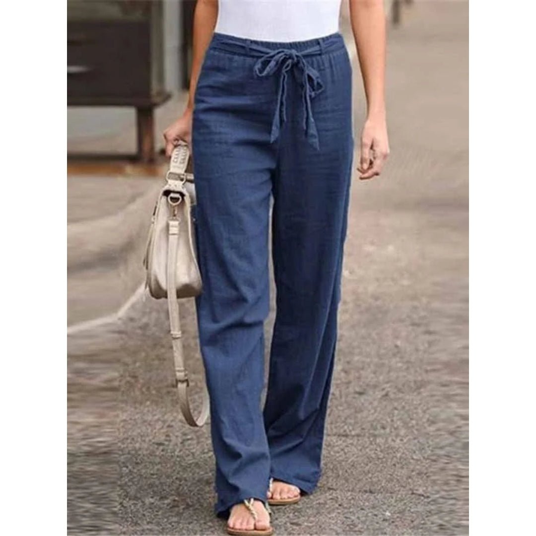 Effortless Linen Palazzo Pants for Women with Drawstring Waist Relaxed Wide Leg Casual Style