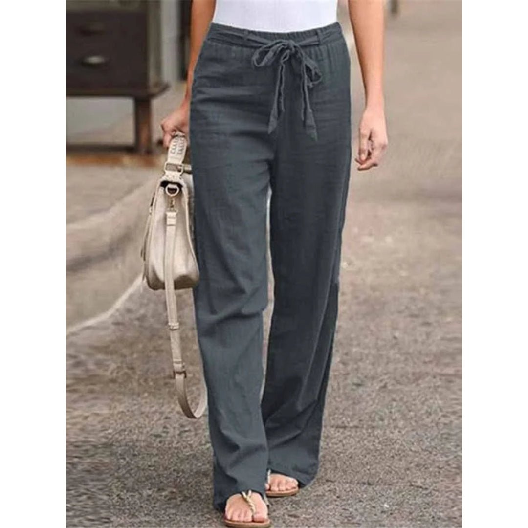Effortless Linen Palazzo Pants for Women with Drawstring Waist Relaxed Wide Leg Casual Style
