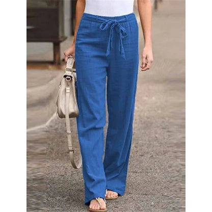 Effortless Linen Palazzo Pants for Women with Drawstring Waist Relaxed Wide Leg Casual Style