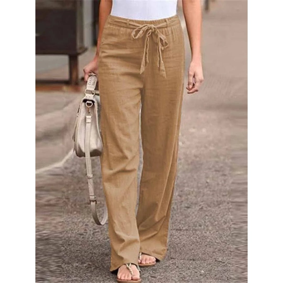 Effortless Linen Palazzo Pants for Women with Drawstring Waist Relaxed Wide Leg Casual Style
