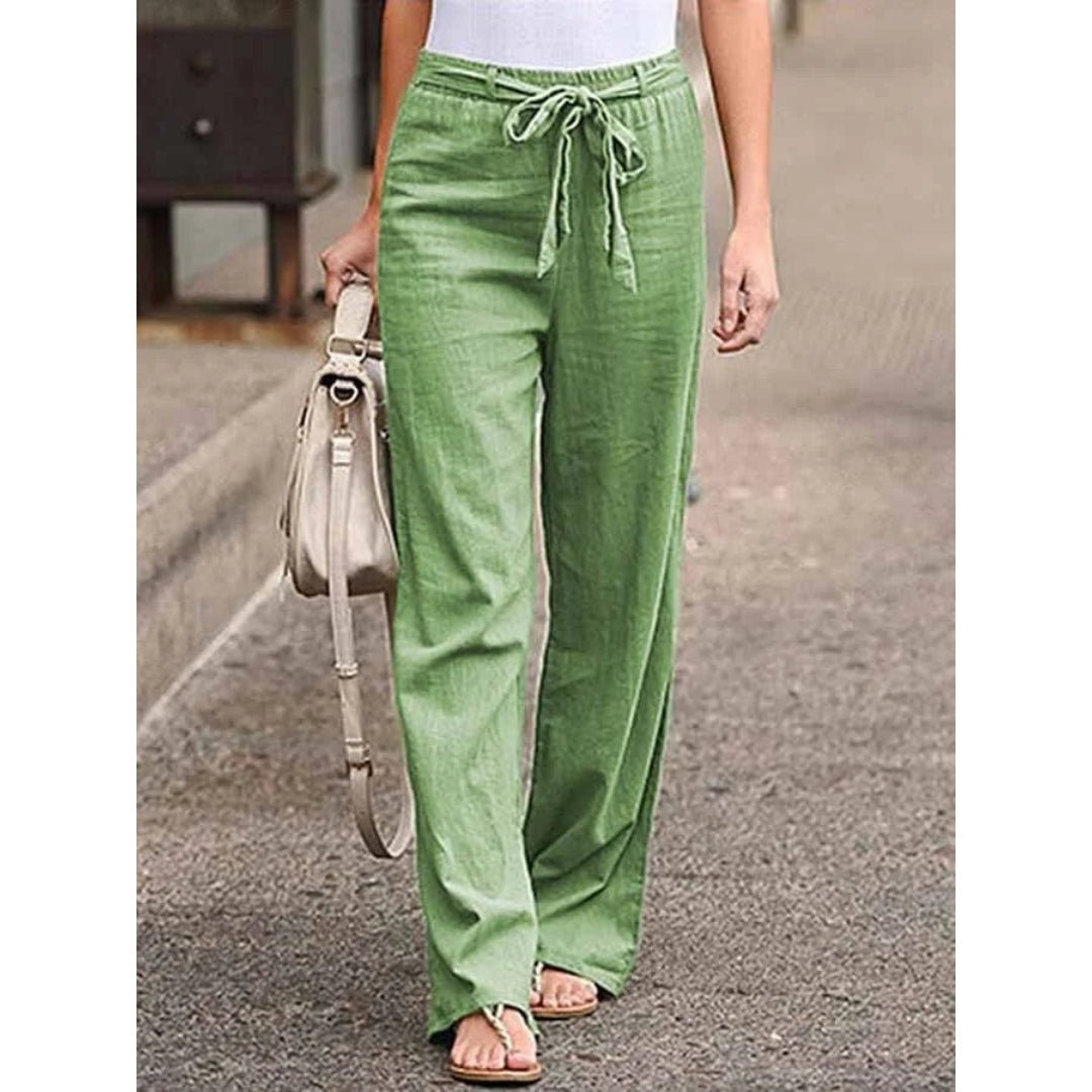 Effortless Linen Palazzo Pants for Women with Drawstring Waist Relaxed Wide Leg Casual Style