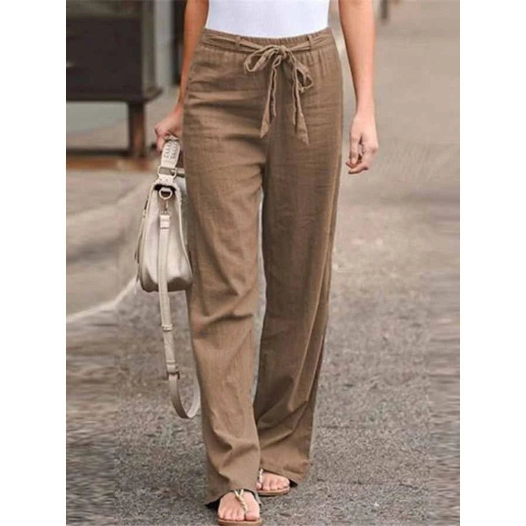 Effortless Linen Palazzo Pants for Women with Drawstring Waist Relaxed Wide Leg Casual Style