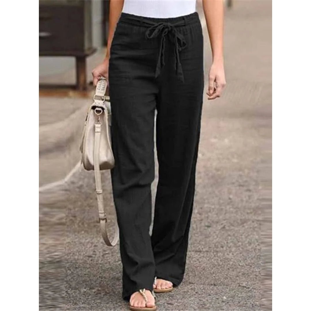 Effortless Linen Palazzo Pants for Women with Drawstring Waist Relaxed Wide Leg Casual Style