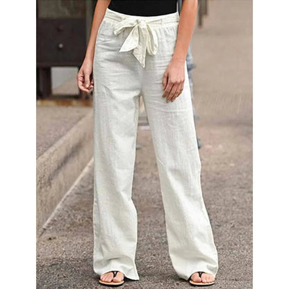 Effortless Linen Palazzo Pants for Women with Drawstring Waist Relaxed Wide Leg Casual Style