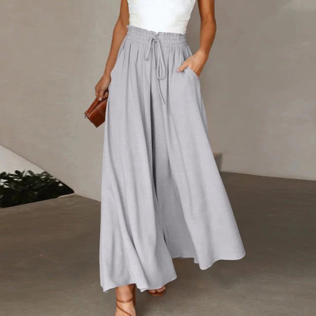 Effortless Linen Wide Leg Pants for Women with High Waist Drawstring Flowy A-Line Pocket Style
