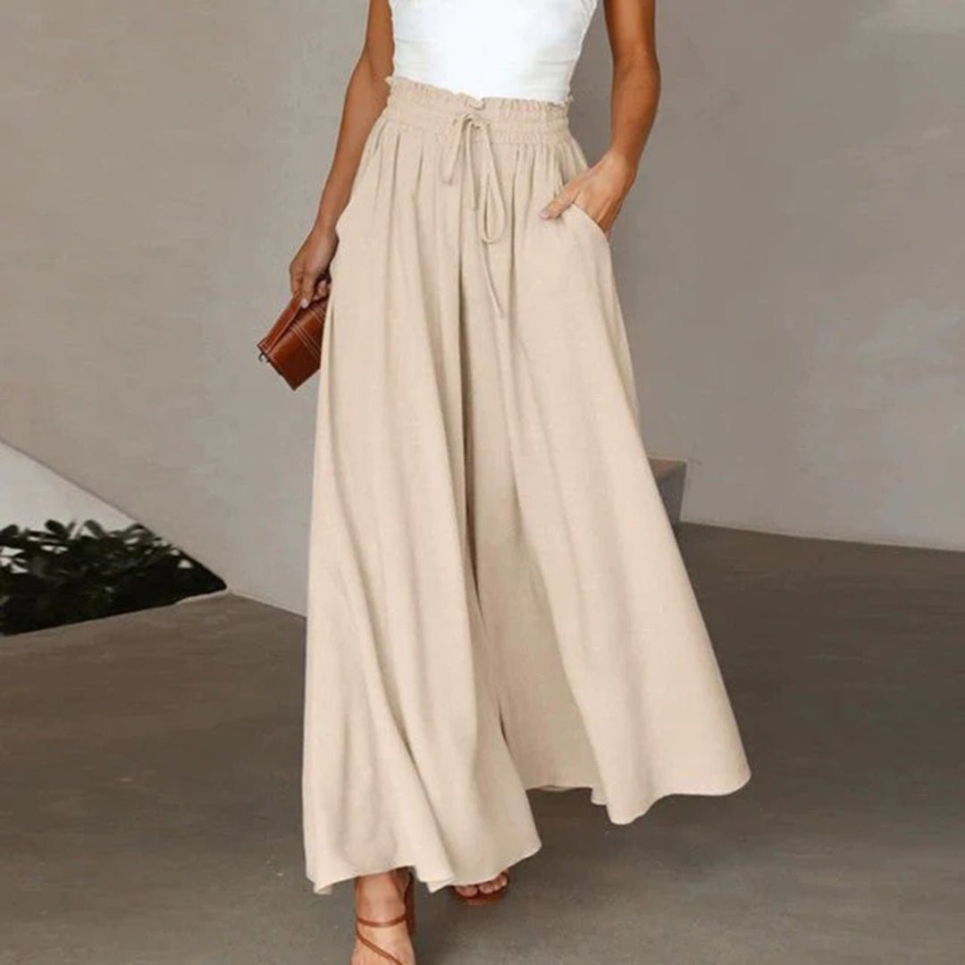 Effortless Linen Wide Leg Pants for Women with High Waist Drawstring Flowy A-Line Pocket Style