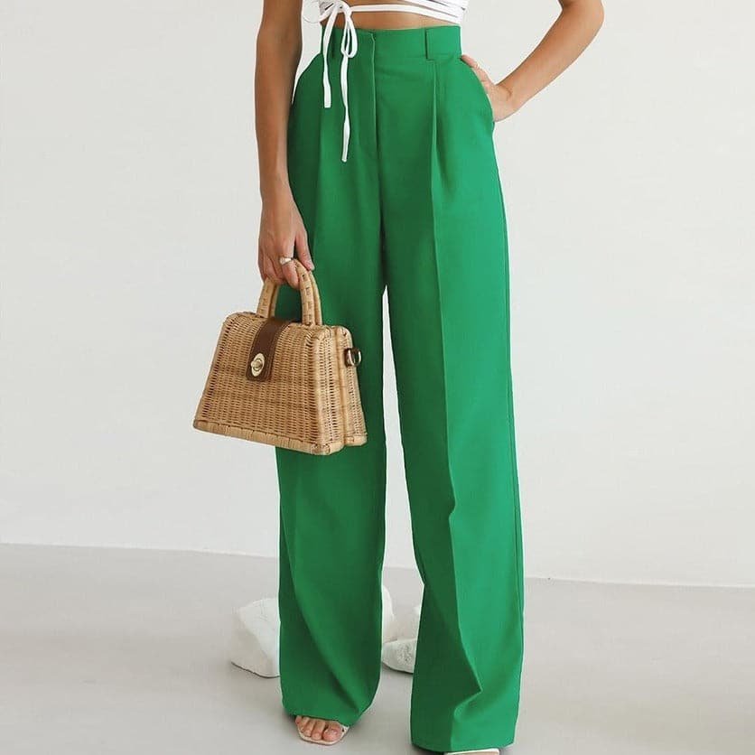 Elegant Linen Wide Leg Pants for Women with High Waist Pleated Front Business Casual Style