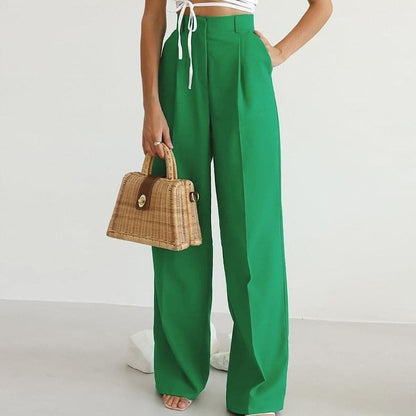 Elegant Linen Wide Leg Pants for Women with High Waist Pleated Front Business Casual Style