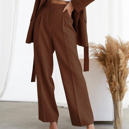 Elegant Linen Wide Leg Pants for Women with High Waist Pleated Front Business Casual Style