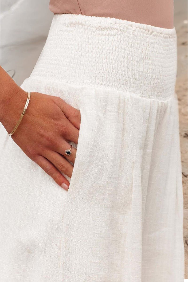 Effortless Linen Wide Leg Pants for Women with High Waist Smocked Waistband Flowing Casual Style