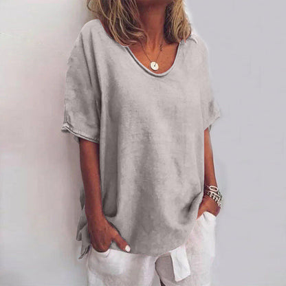 Stylish Blouse for Women with V Neck Short Sleeve Draped