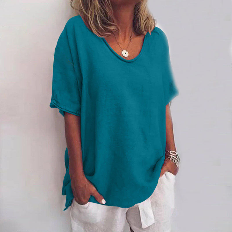 Stylish Blouse for Women with V Neck Short Sleeve Draped