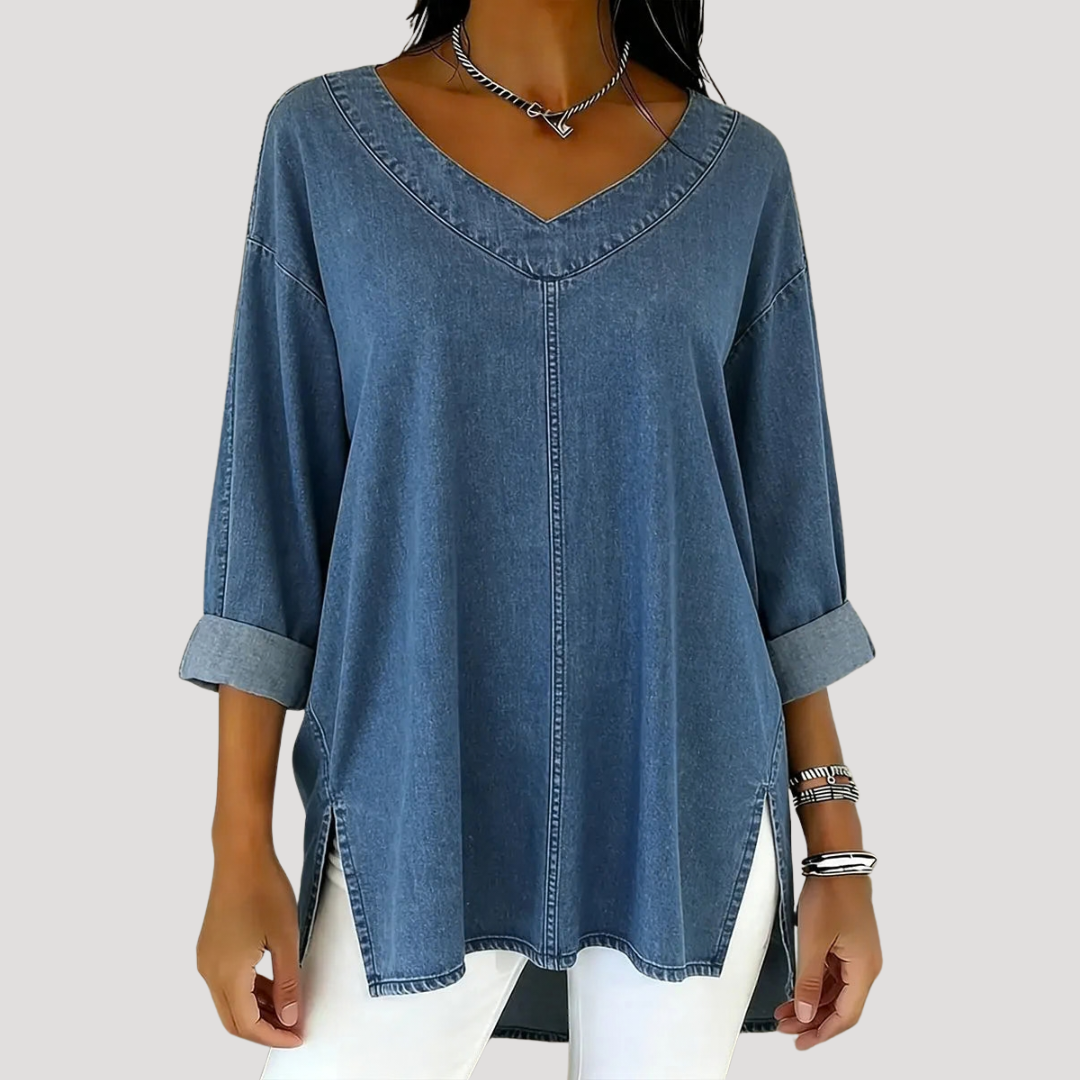 Effortless Blouses for Women with V-Neck Cuffed Sleeve Relaxed Style