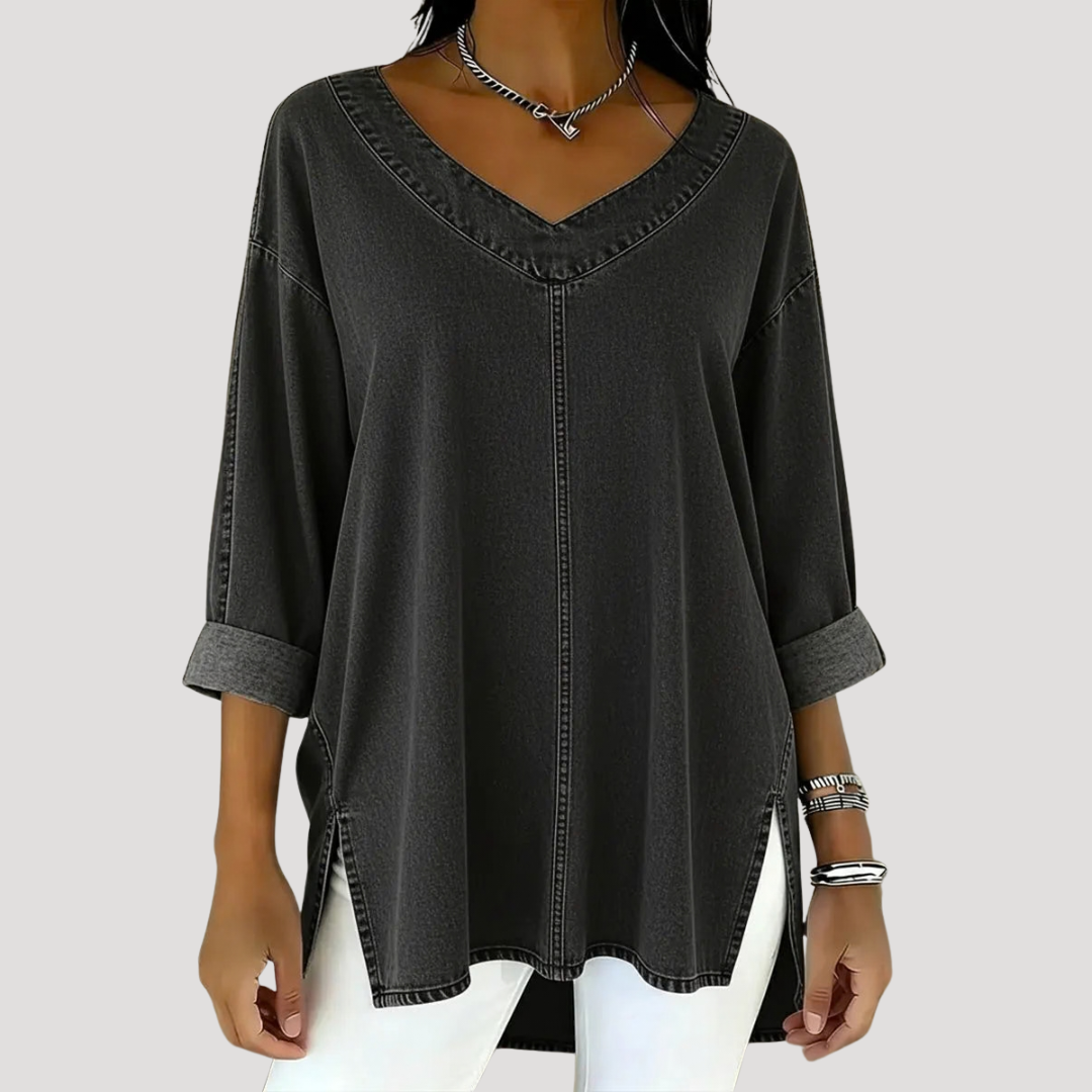 Effortless Blouses for Women with V-Neck Cuffed Sleeve Relaxed Style