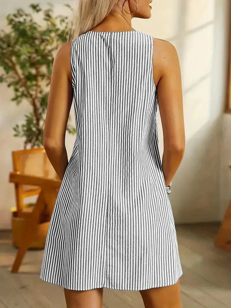 Stylish Striped Mini Dress for Women with Pockets