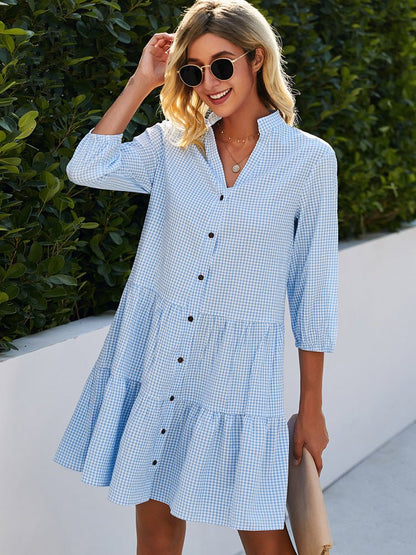 Elegant Gingham Midi Dress for Women