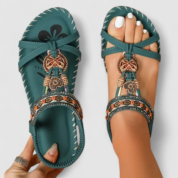 Elegant Orthopedic Sandals for Women with Beaded Embellishment Toe Loop Elastic Strap Casual Summer Style